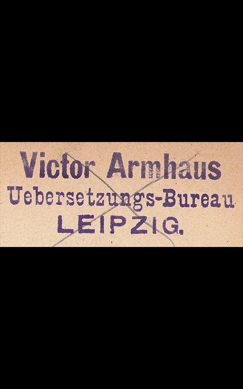 Stempel des Übersetzungsbüros des jüdischen Leipziger Übersetzers Victor Armhaus (1859–1942, gest. in Theresienstadt)