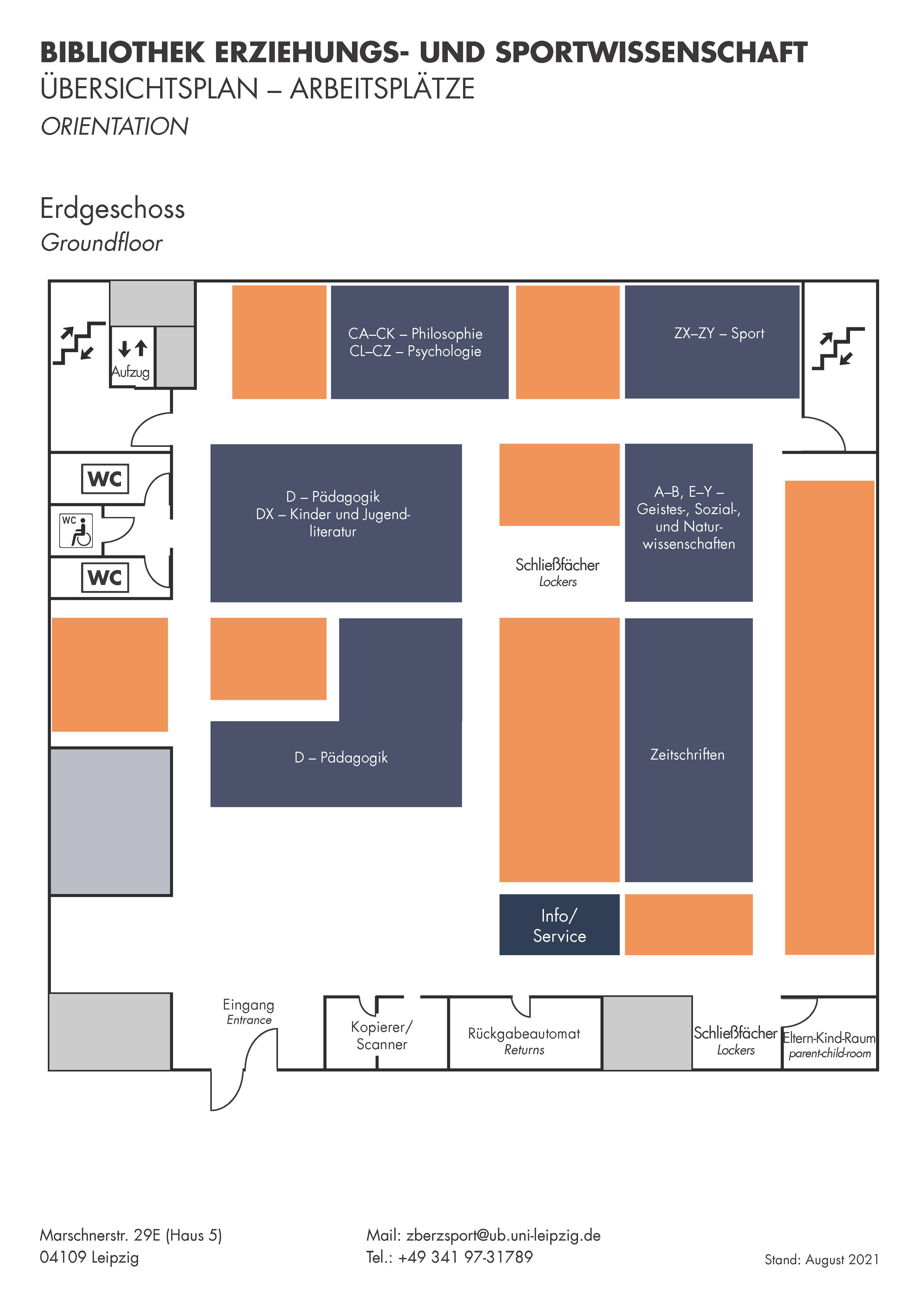 Orientation/Desks Library of Education and Sport Science, ground floor (05/2022)