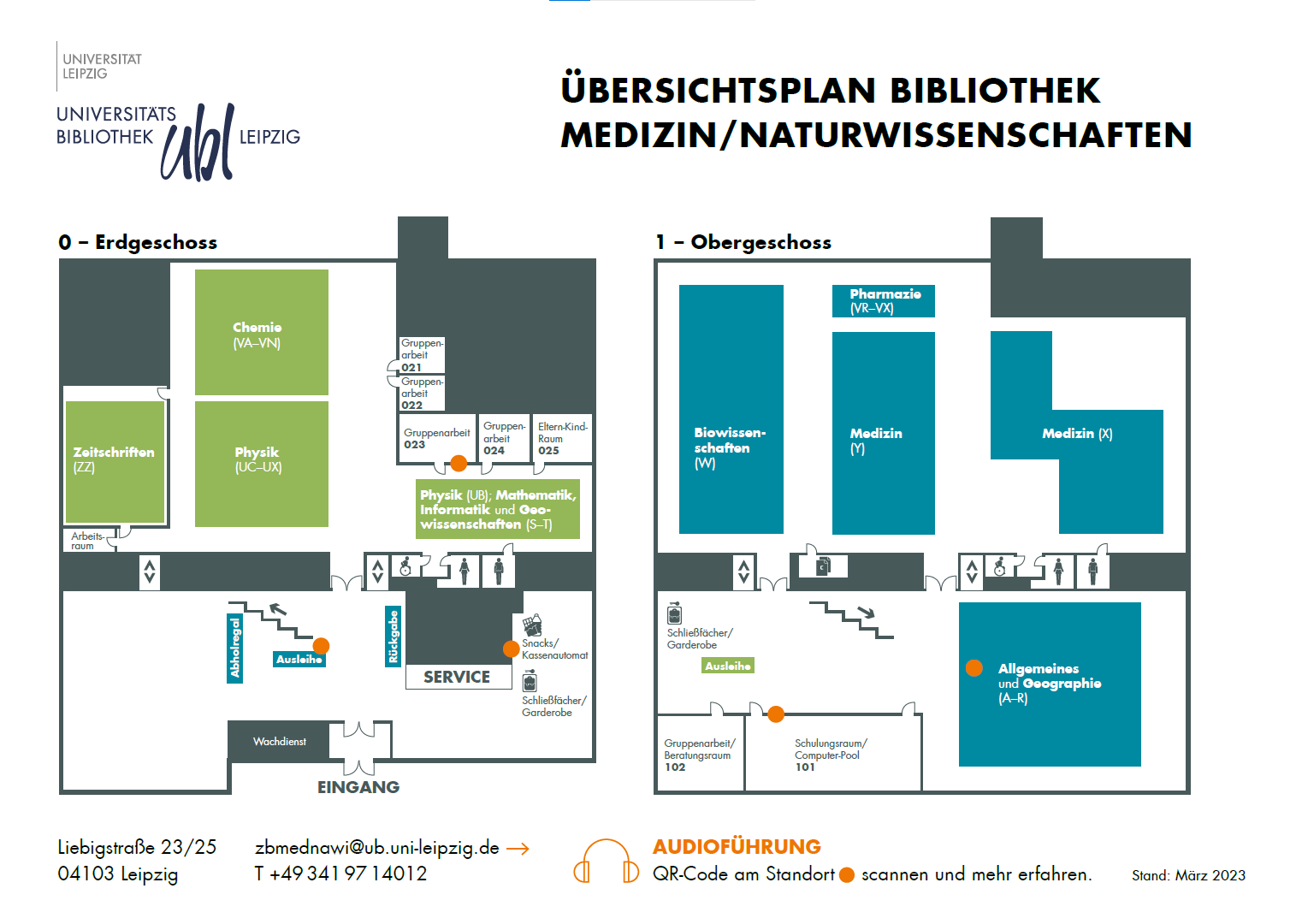 Hier klicken und PDF öffnen: Orientierungsplan/Arbeitsplätze Bibliothek Medizin/Naturwissenschaften (Stand 03/2023)