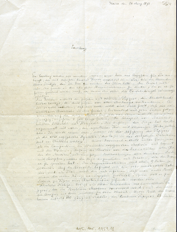 Fig. 2 – Georg Ebers' letter from Cairo 
