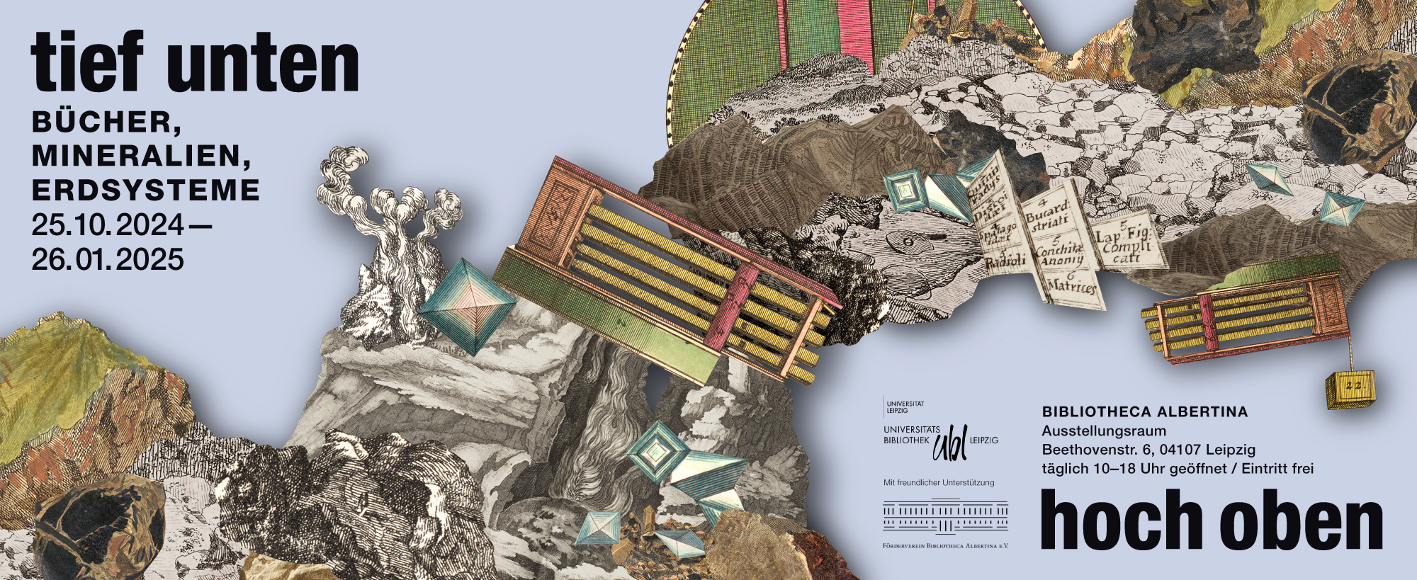 Ausstellung "tief unten – hoch oben. Bücher, Mineralien, Erdsysteme"