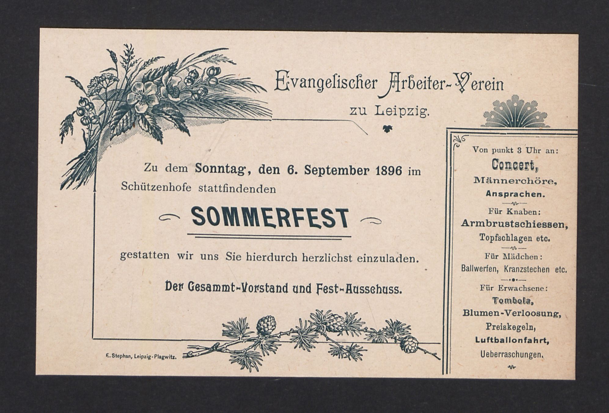 Einladung zum Sommerfest am 06.09.1896