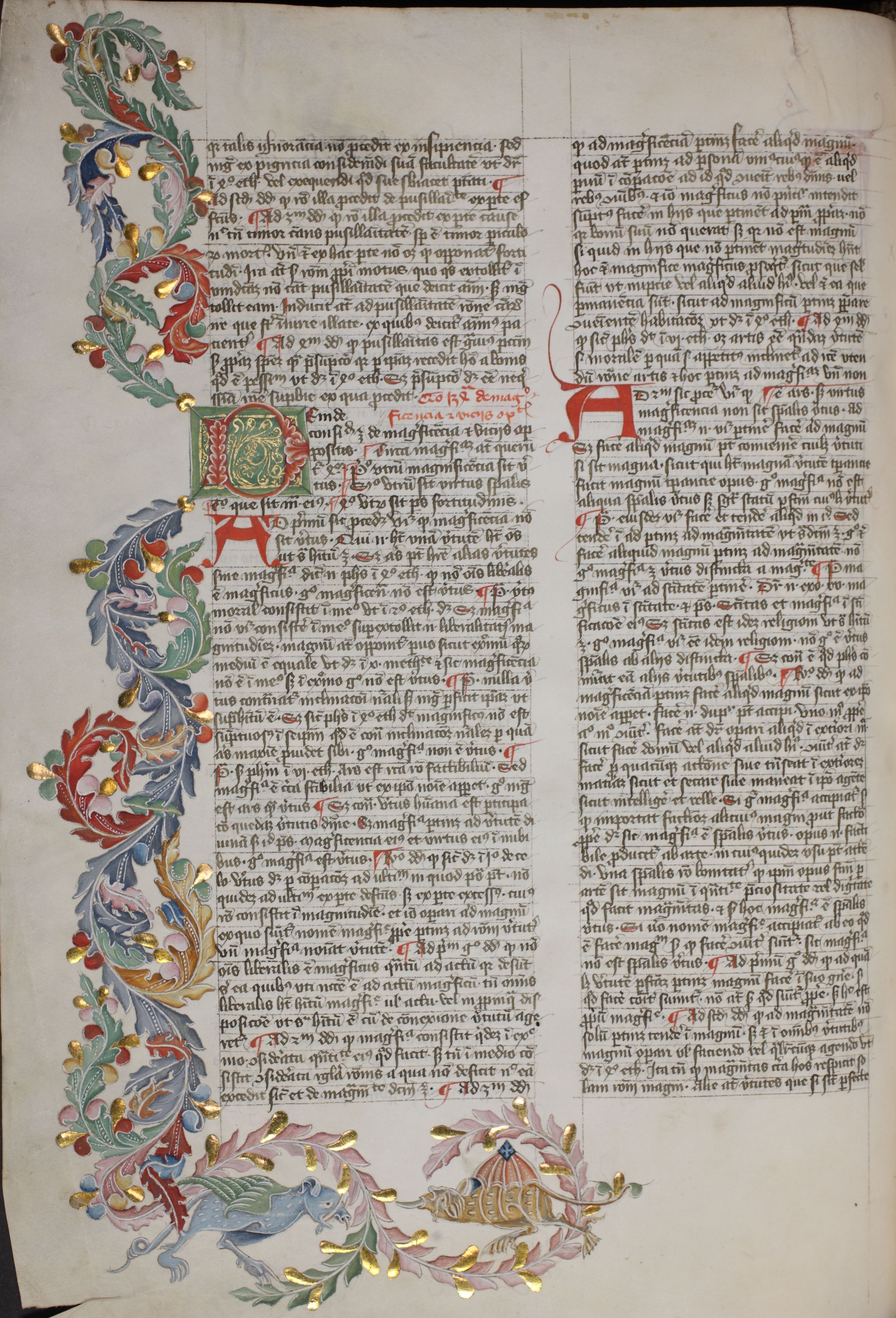 Initiale mit Rankenbordüre und zoomorphen Phantasiewesen