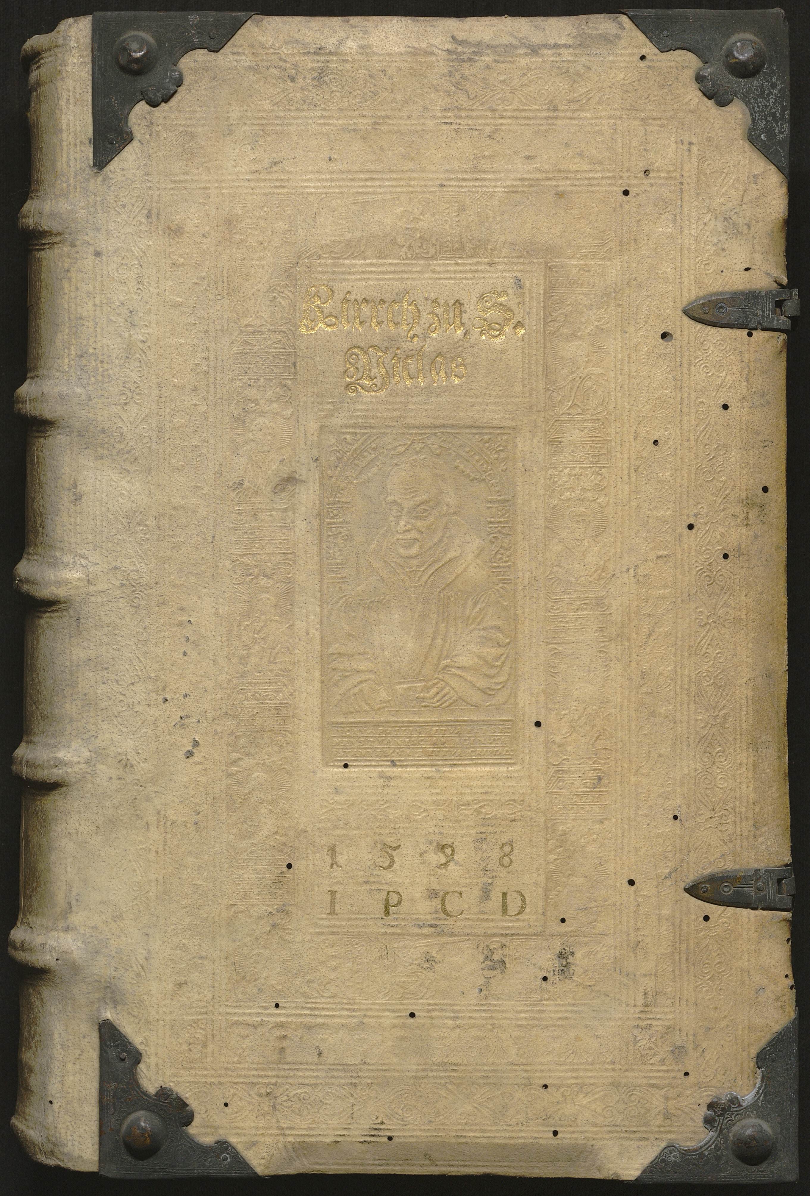 Typischer Bucheinband aus der Gründungsepoche der Bibliothek von St.Nikolai