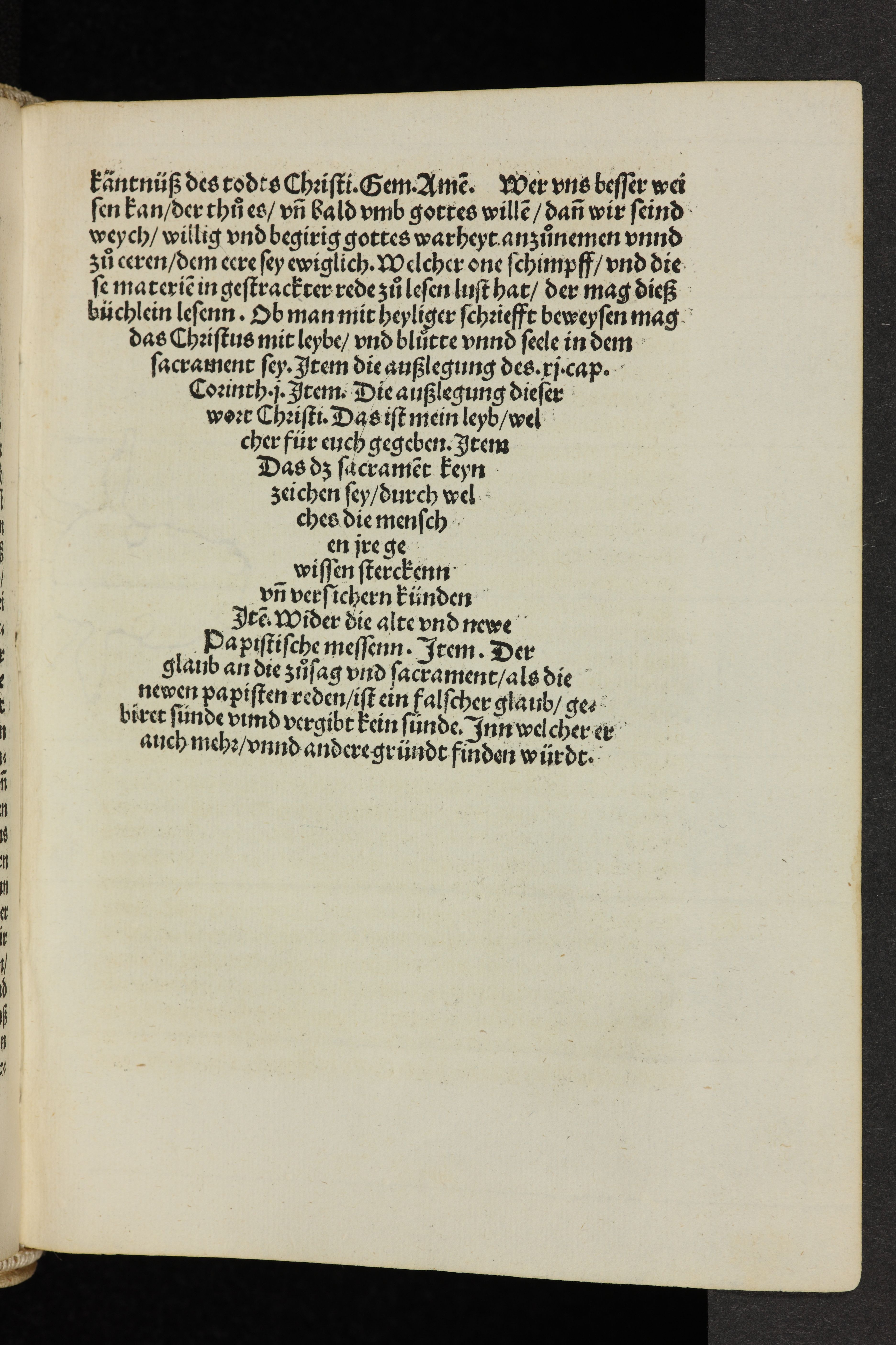 gedruckter Text in Form einer Sanduhr, sich verjüngende Zeilenbreite am Ende eines Buches, Karlstadt, 1524