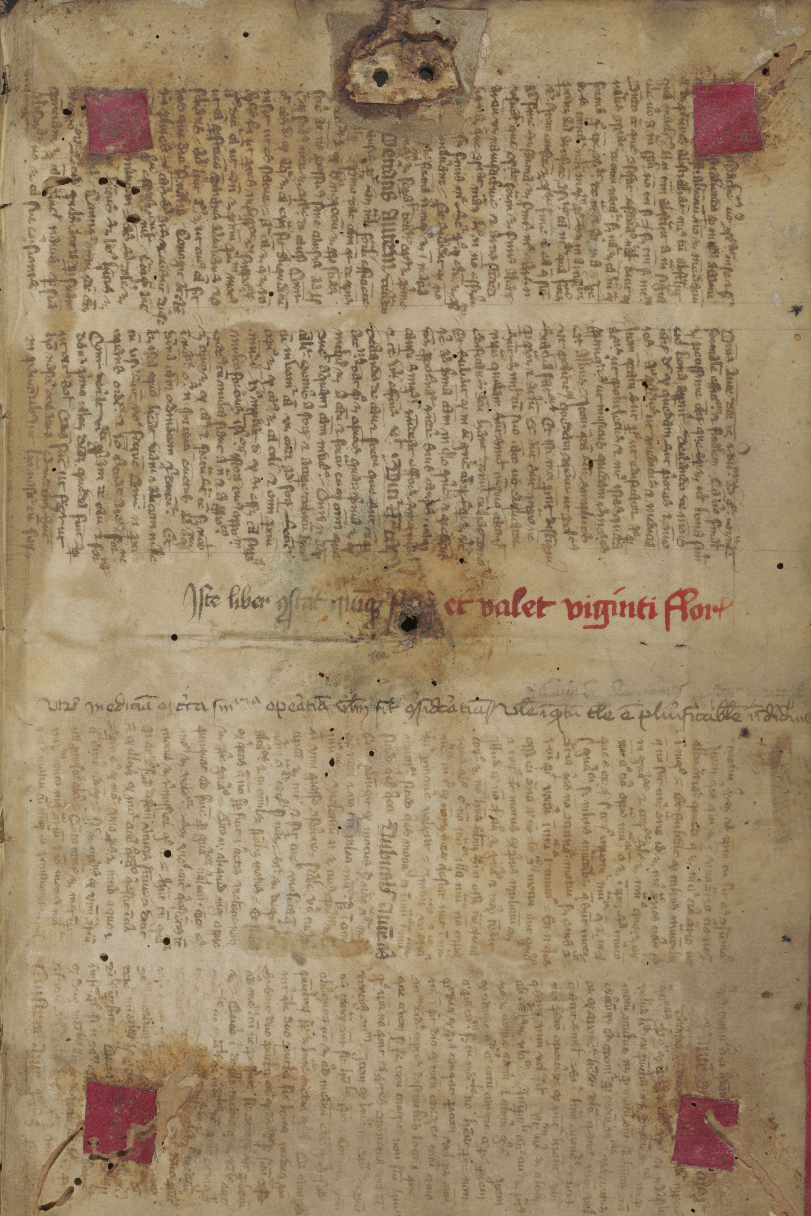 Innendeckel einer Medizinischen Sammelhandschrift, Rheinland, 1434-1440, Kaufvermerk: 5 Gulden