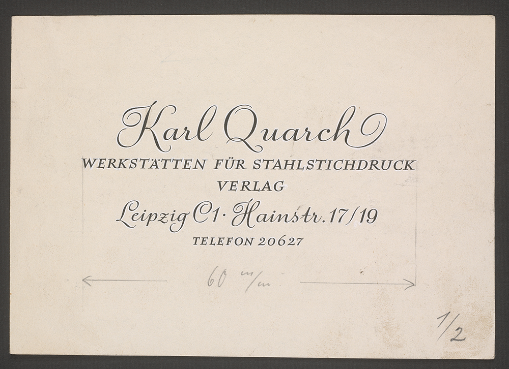 historische Visitenkarte mit der Adresse des Karl Quarch Verlages um 1950